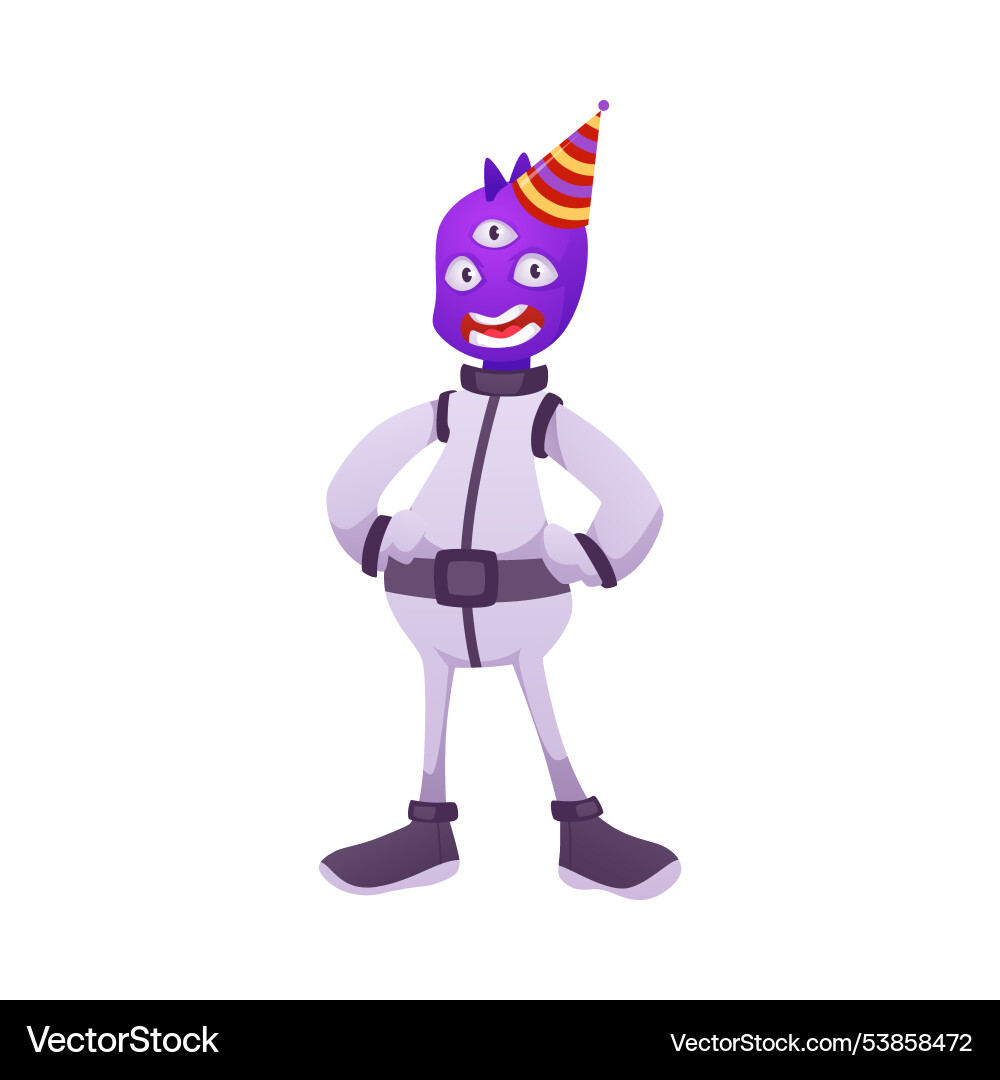 Friendly alien character in spacesuit and festive Friendly alien character in spacesuit and festive Vector Image
