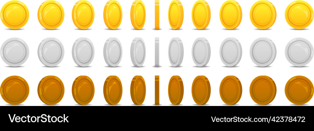 Golden coin animation game ui icon with rotating Golden coin animation game ui icon with rotating vector image