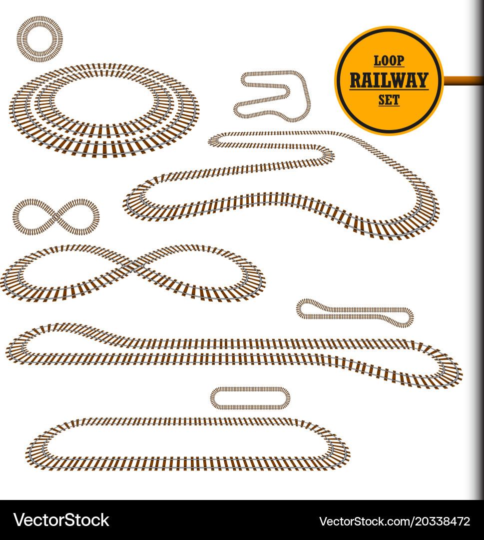 Old railroad loop set railway track perspective vector image