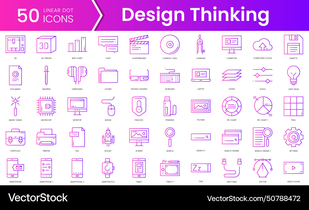 Set of design thinking icons gradient style icon Set of design thinking icons gradient style icon vector image
