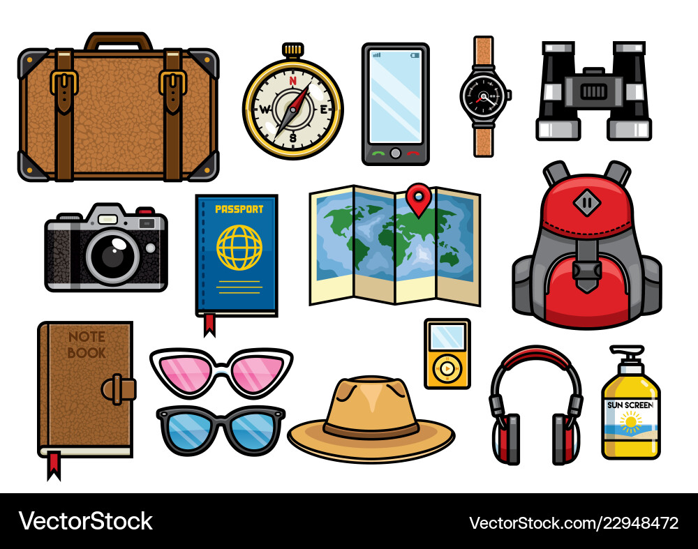 Set of traveling objects collection vector image