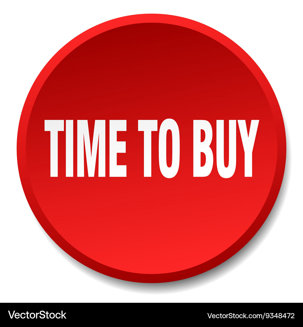 Time to buy red round flat isolated push button Vector Image