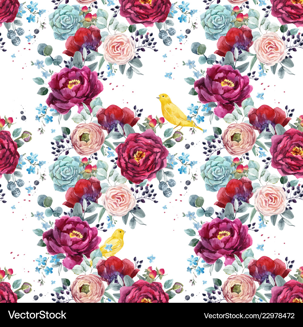 Watercolor Floral Seamless Pattern Vector Image