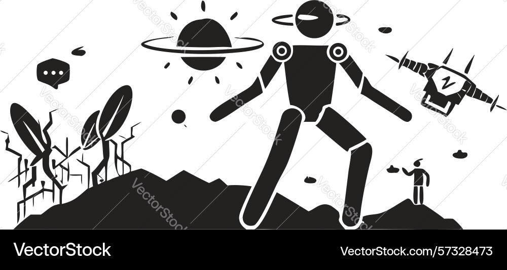 Astronaut exploring alien planet with distant vector image