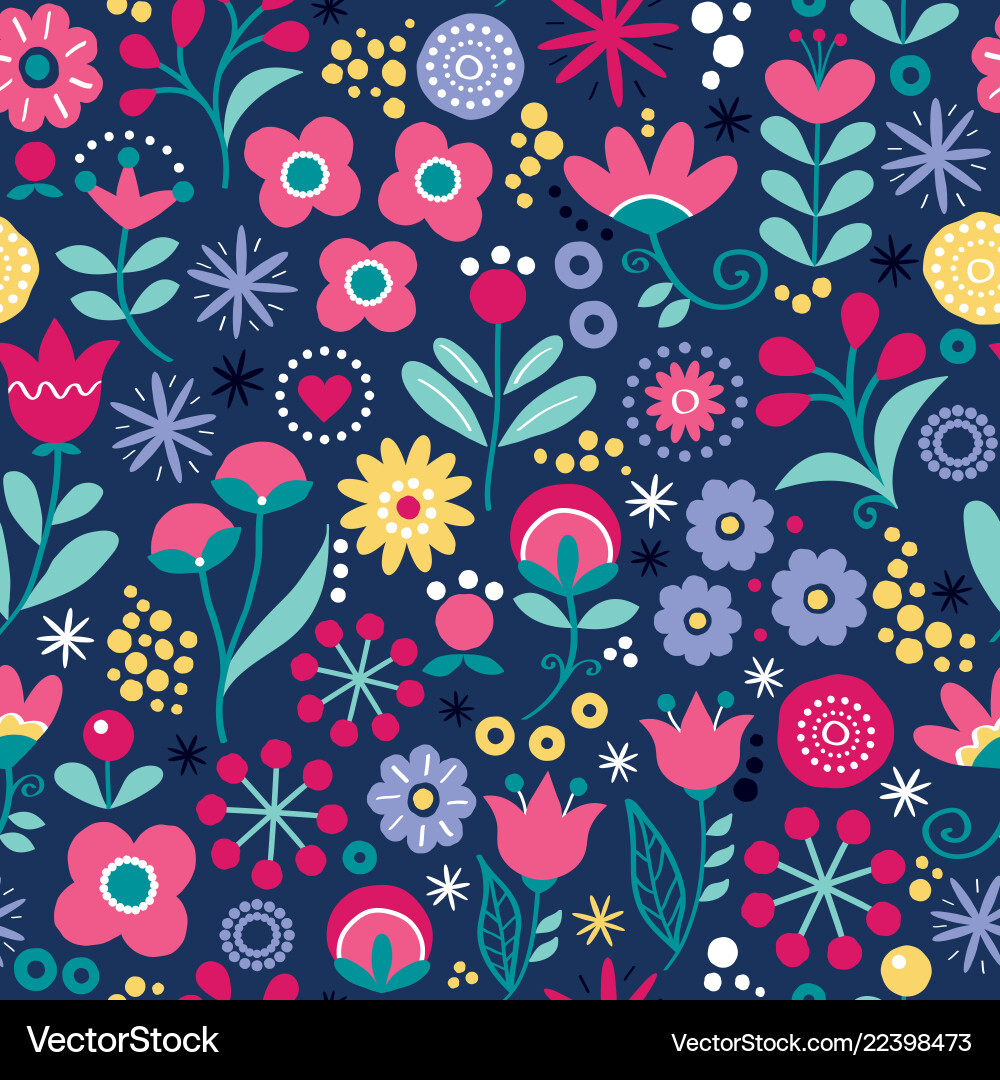 Floral Folk Art Pattern Vector Image