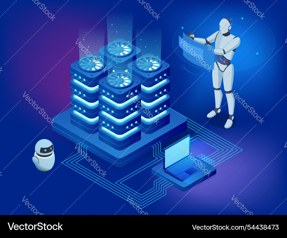 Isometric ai artificial intelligence ai-powered Isometric ai artificial intelligence ai-powered vector image