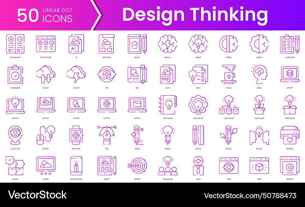 Set of design thinking icons gradient style icon Set of design thinking icons gradient style icon vector image