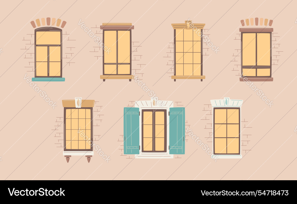 Set of modern and antique windows with part Set of modern and antique windows with part vector image