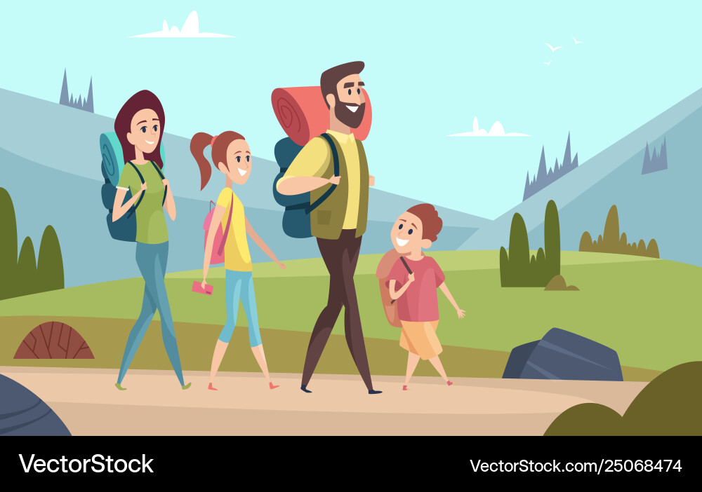 Family hiking background walking couples Family hiking background walking couples vector image