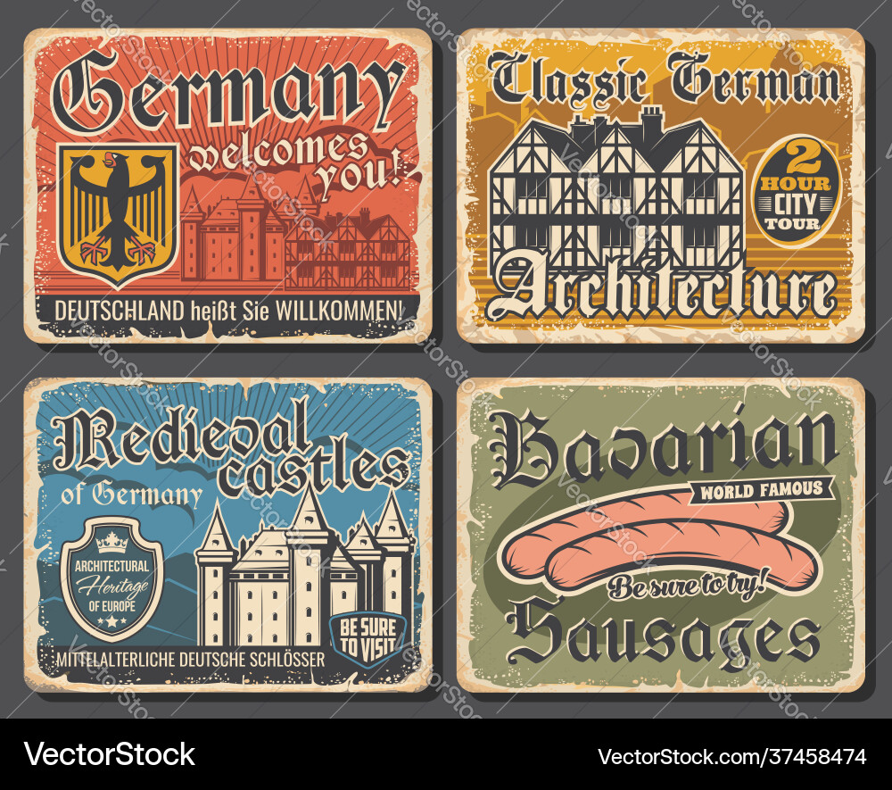 Germany travel scratched metal plates vector image