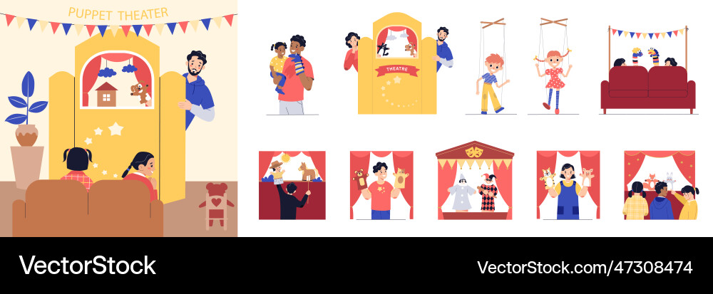 Puppet theatre compositions set Puppet theatre compositions set vector image