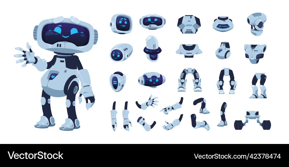 Robot animation set cartoon android character Robot animation set cartoon android character vector image