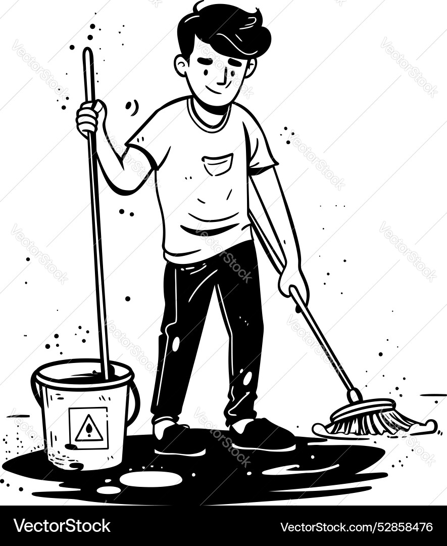 Tidy tactics man with bucket and mop icon Vector Image