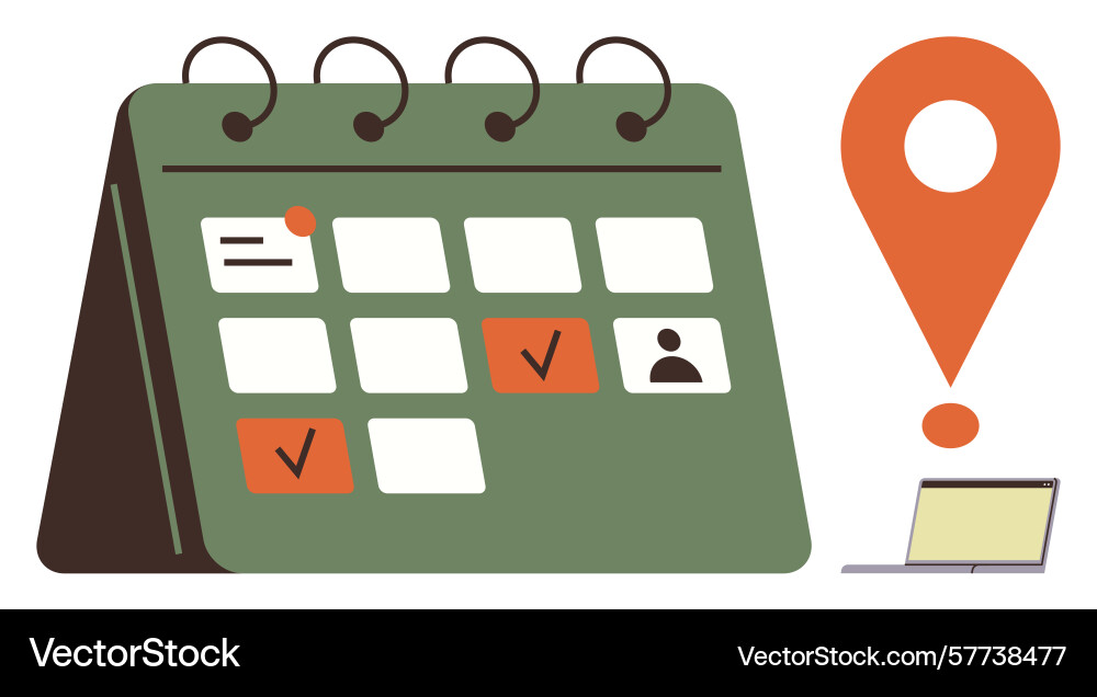 Calendar scheduling with map pin and laptop for Calendar scheduling with map pin and laptop for vector image
