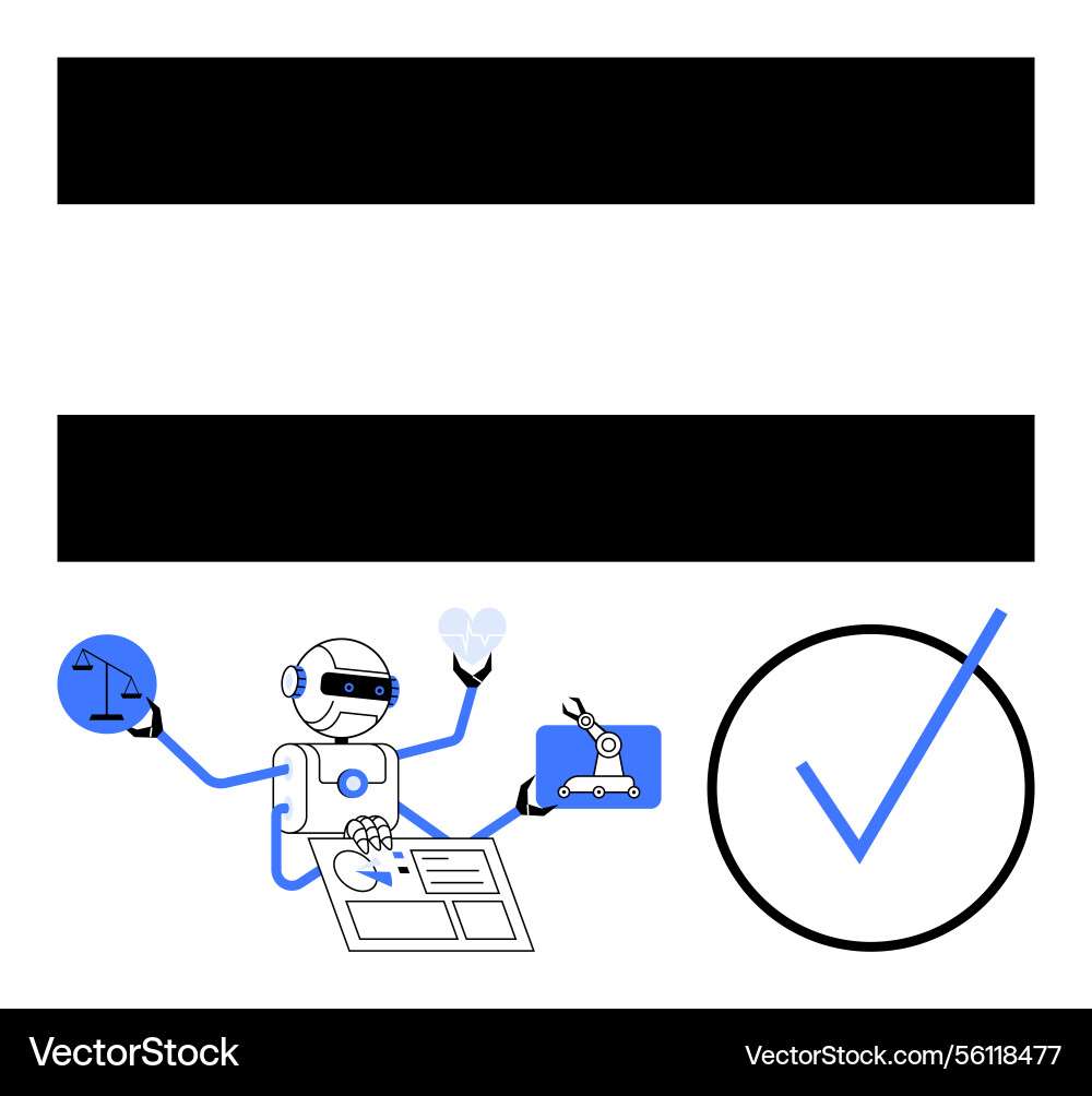 Robot analyzing documents with multitasking Robot analyzing documents with multitasking vector image
