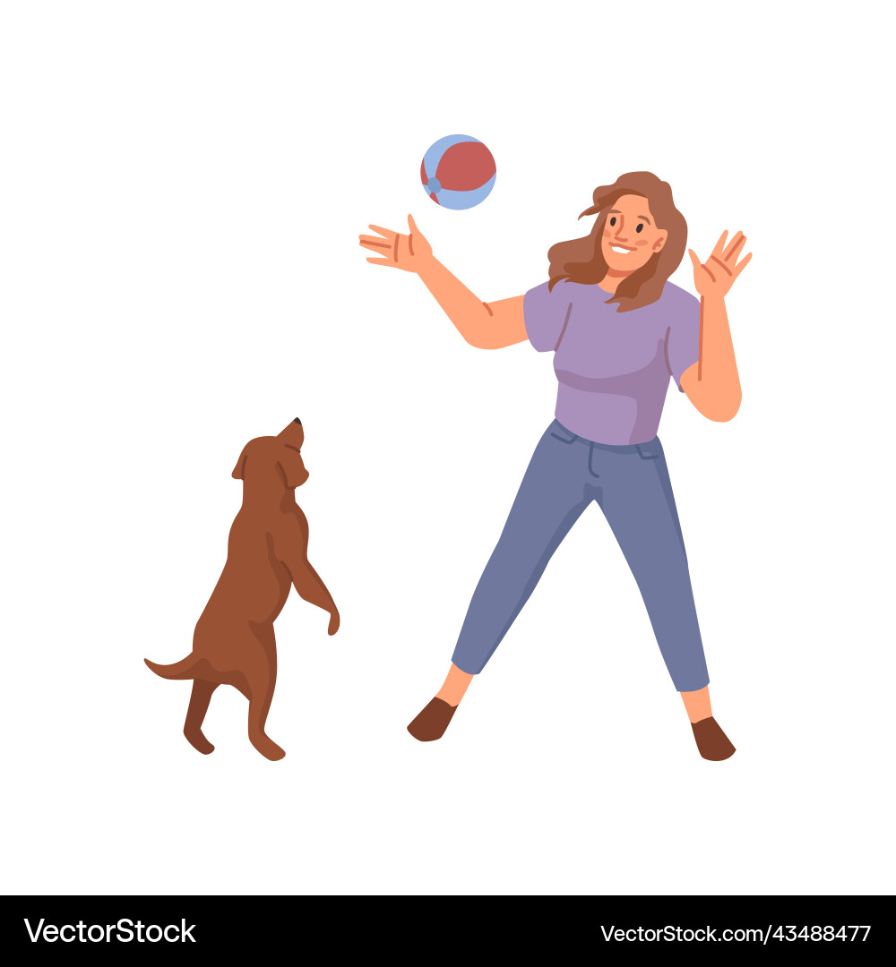 Woman playing with dog girl and pet vector image