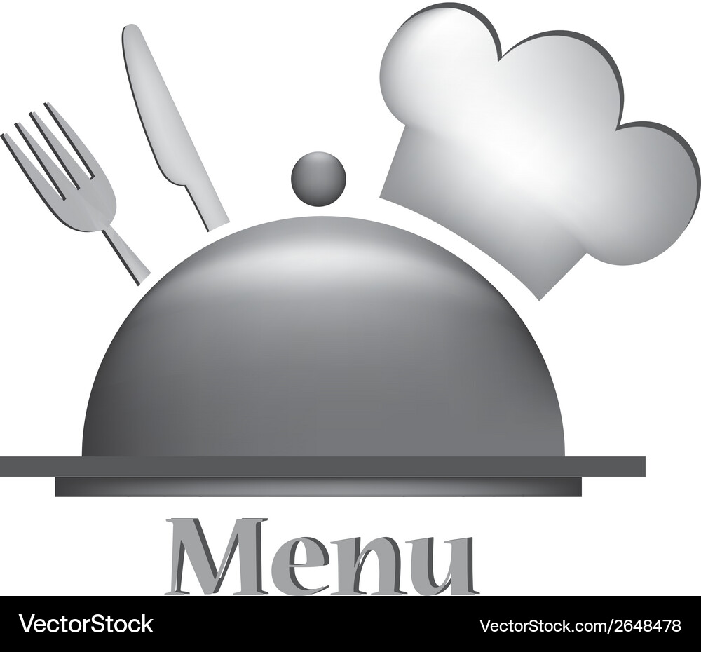An with a white hat and some utensils text Vector Image