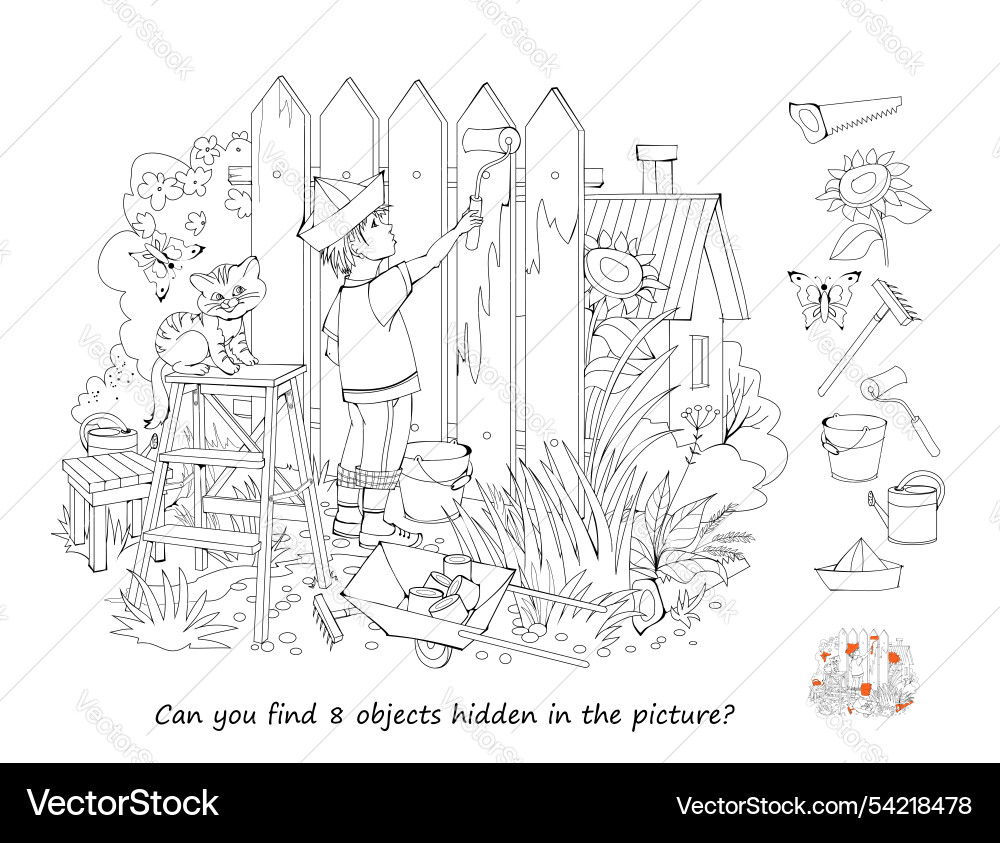 Can you find 8 objects hidden in the picture Can you find 8 objects hidden in the picture vector image