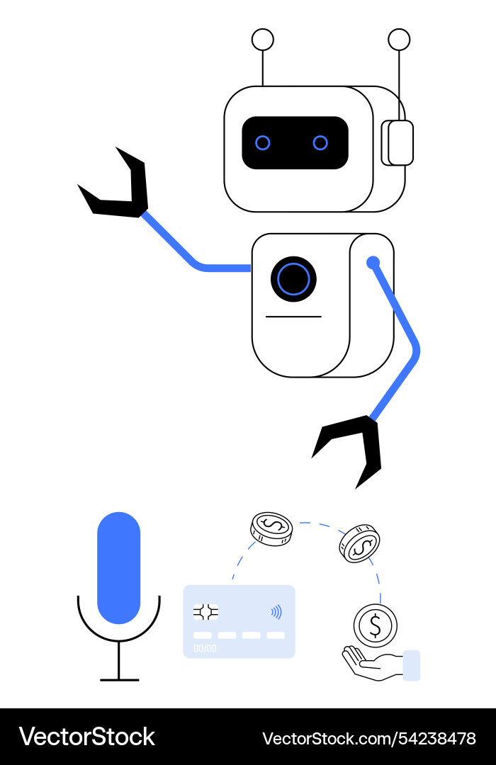 Friendly robot assisting with financial Friendly robot assisting with financial vector image