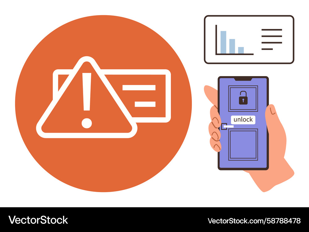 Mobile device security alert with warning icon Vector Image