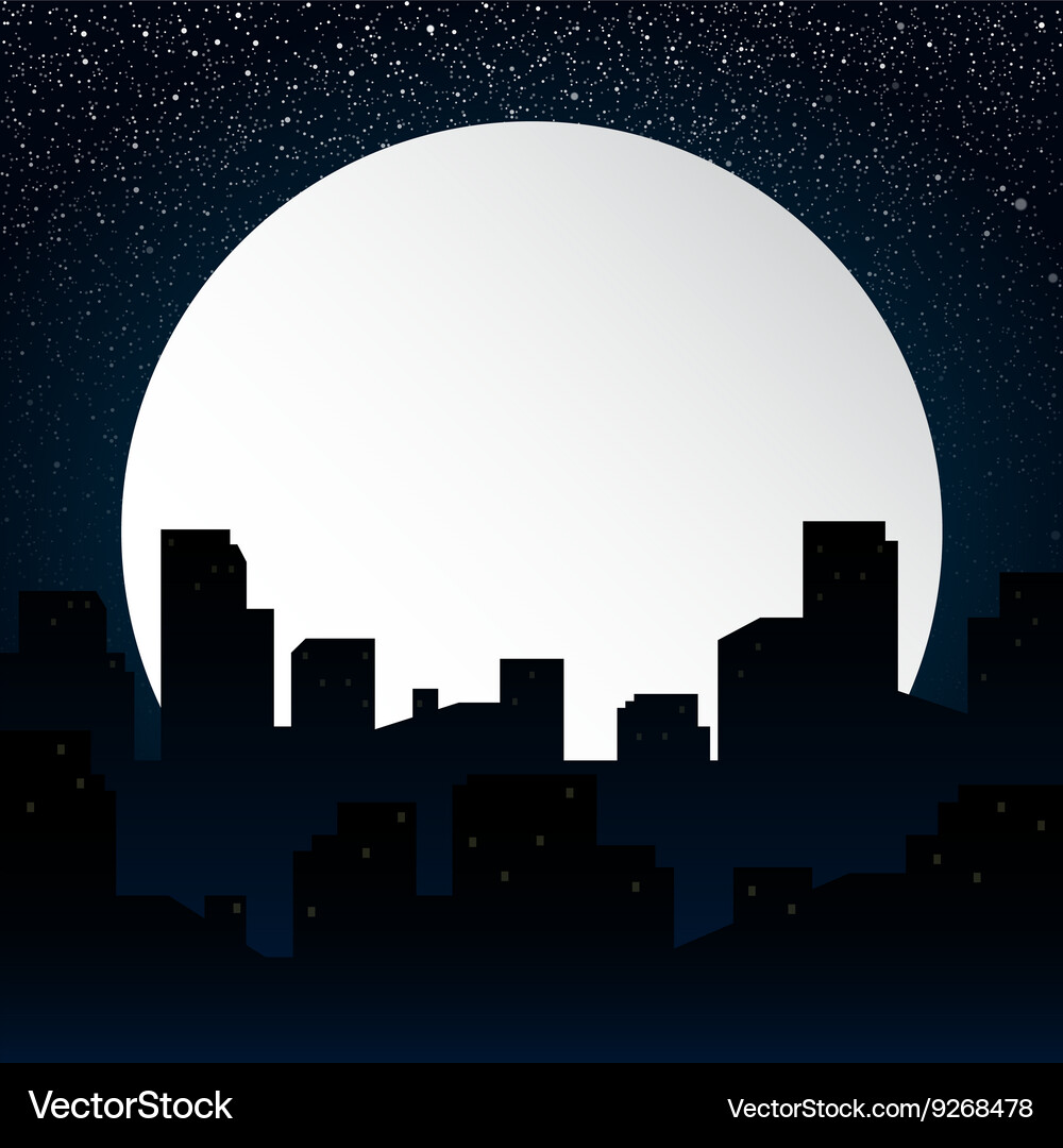 Moon background silhouette of the city at night Vector Image