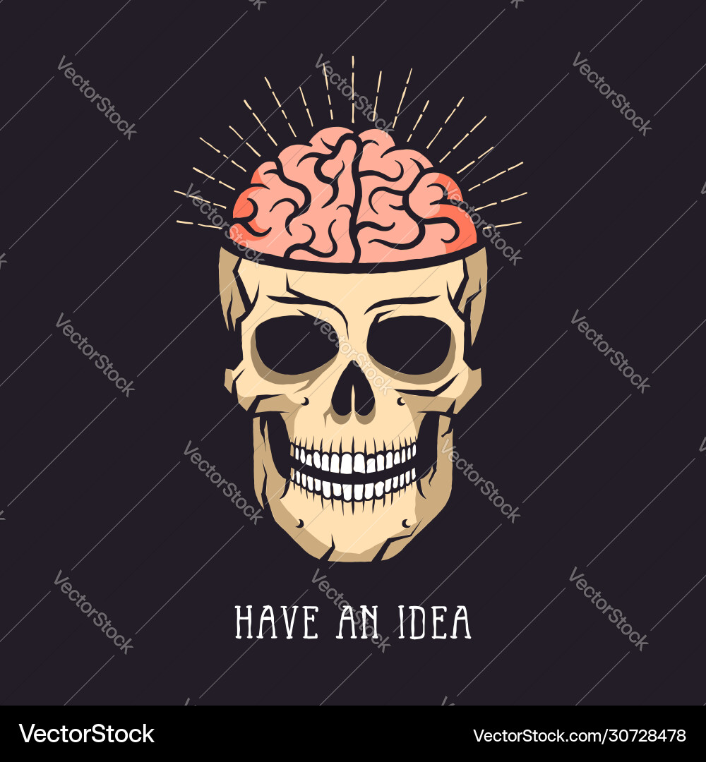 Skull with Brain Rays - Have an Idea Vector Image