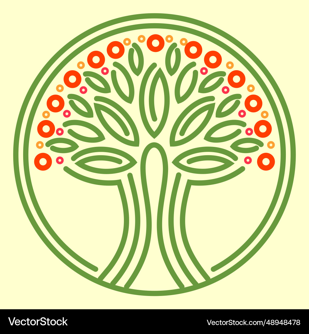 Symmetrical pattern with green tree and fruits vector image