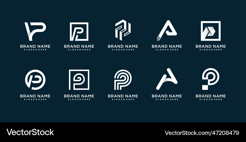 Creative Initial Logo Set - P Monogram Royalty Free Vector