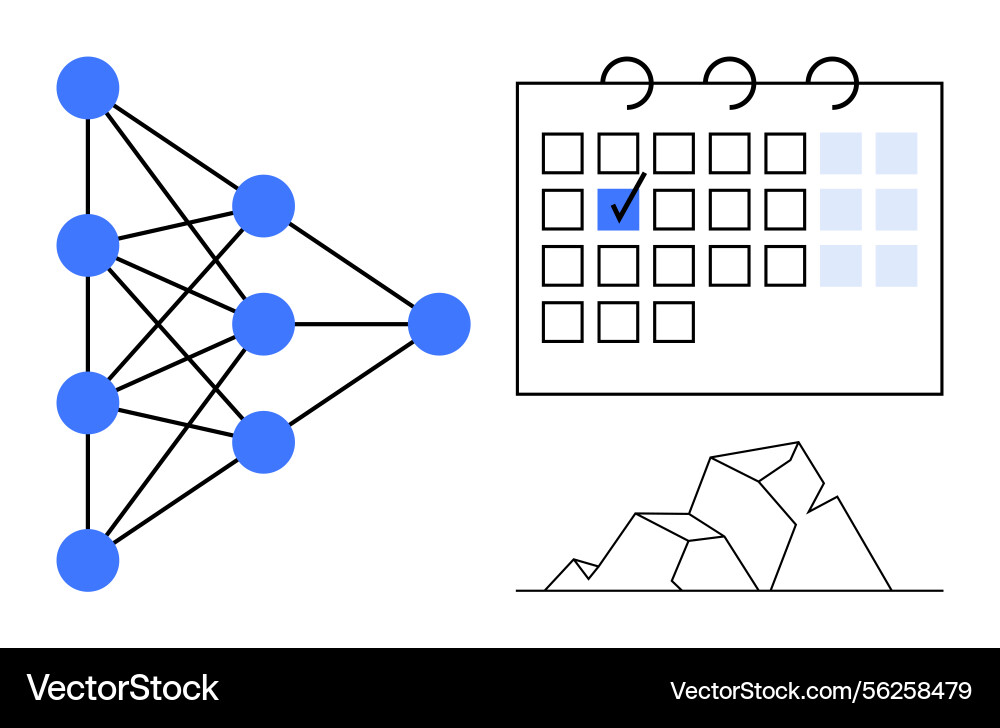 Neural network diagram with task planning calendar Neural network diagram with task planning calendar vector image