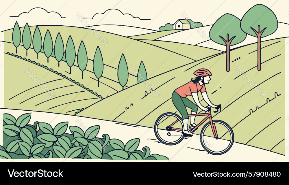 Cyclist riding through fields art design Vector Image