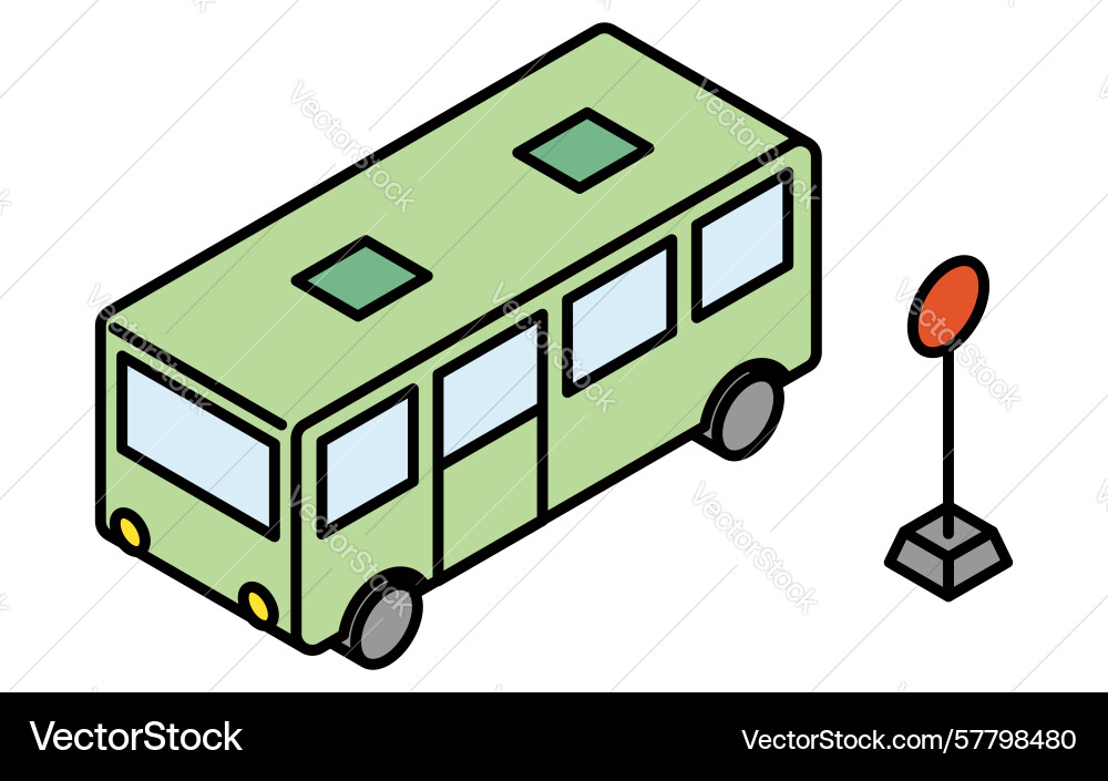 Isometric of a bus and stop in simple line Vector Image