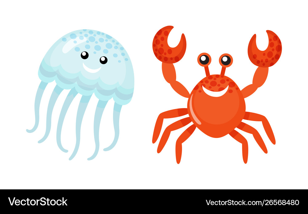 Summer sea characters jellyfish and red crab Summer sea characters jellyfish and red crab vector image