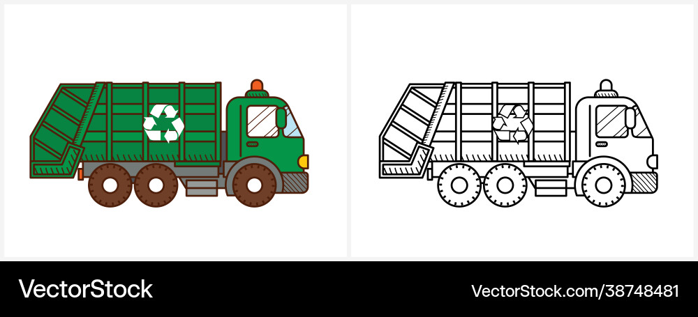 Garbage truck coloring page garbagetruck side view Garbage truck coloring page garbagetruck side view vector image