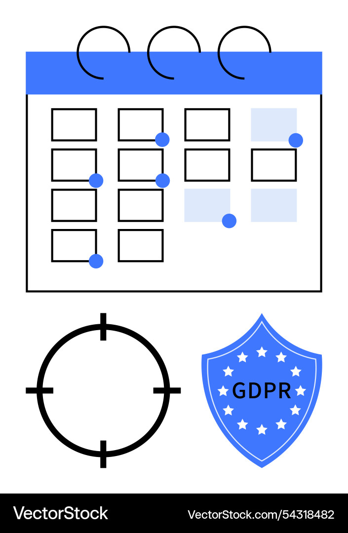 Calendar with gdpr shield and target mark Calendar with gdpr shield and target mark vector image