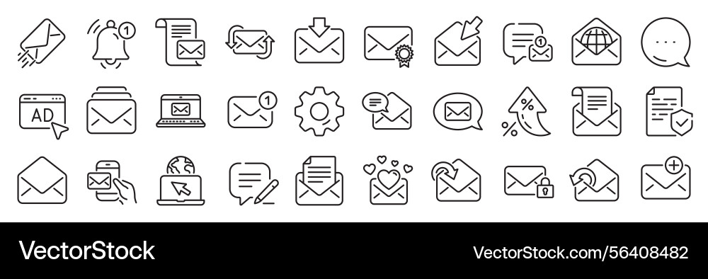 Mail message line icons set of newsletter e-mail Mail message line icons set of newsletter e-mail vector image