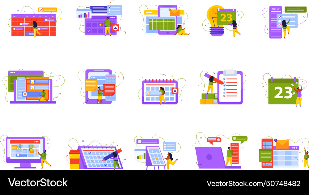 Planning scheduling icon set Vector Image