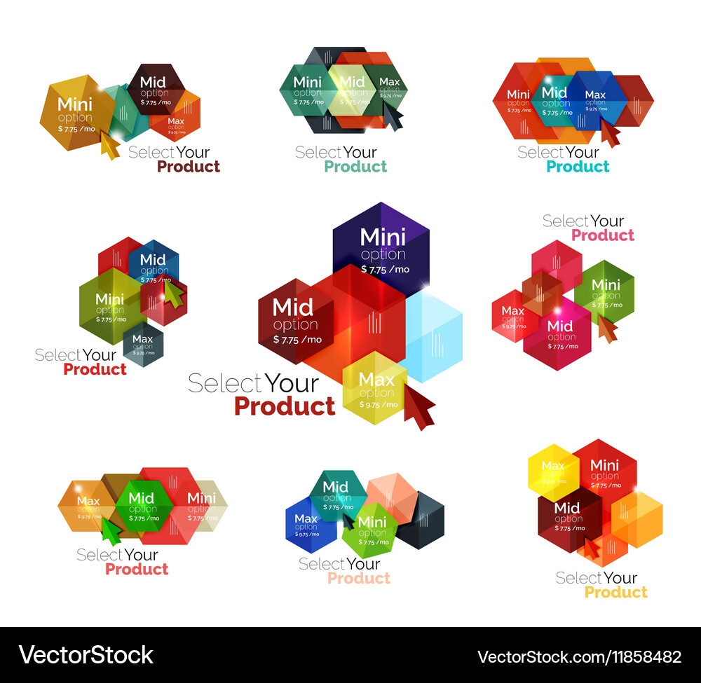 Set of hexagon navigation option diagrams Vector Image