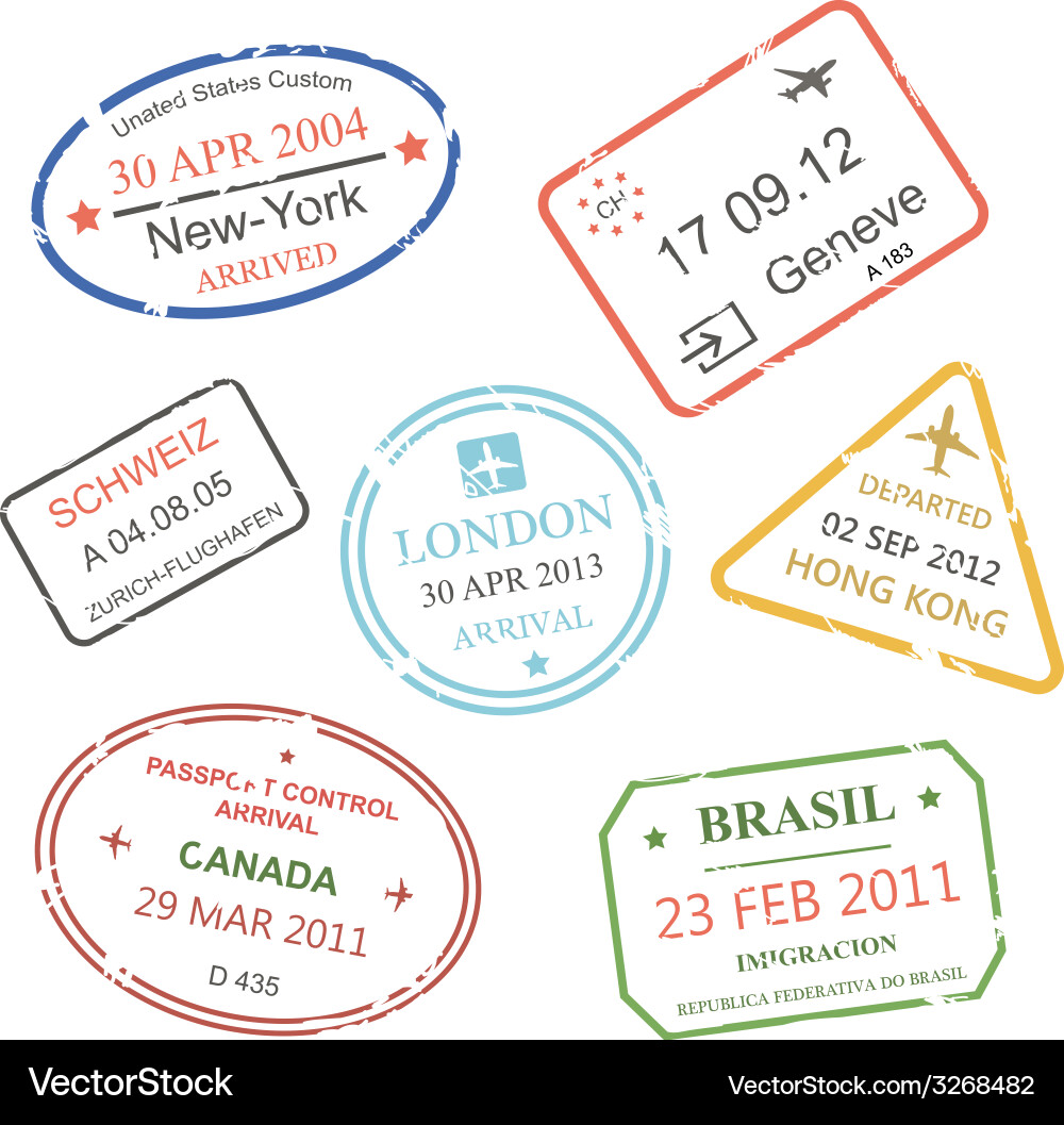Travel Visa Stamps Set Vector Image