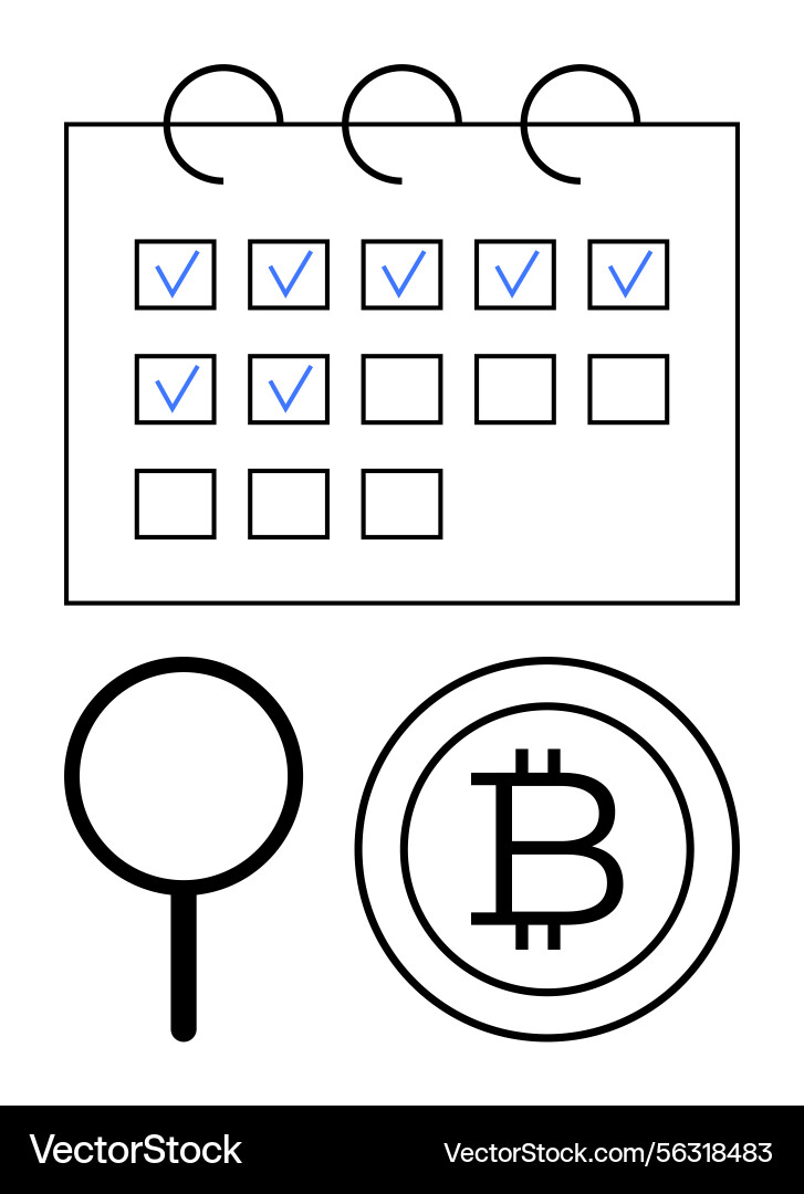 Calendar with Bitcoin & Checkmarks Vector Image