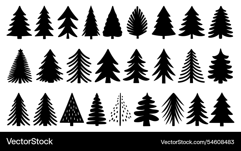 Christmas Tree Silhouettes Collection Vector Image