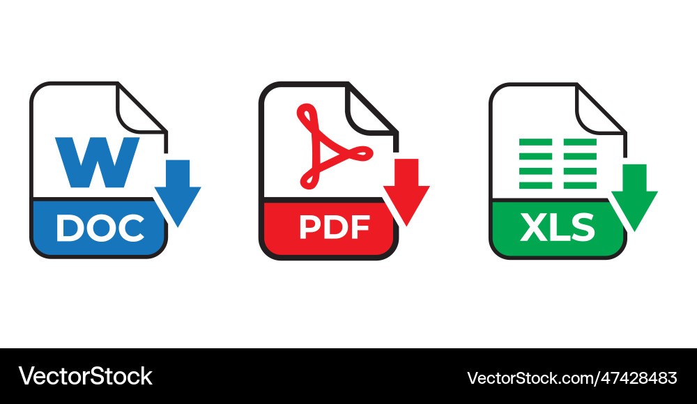 Document file icons doc pdf xls flat icon Document file icons doc pdf xls flat icon Vector Image