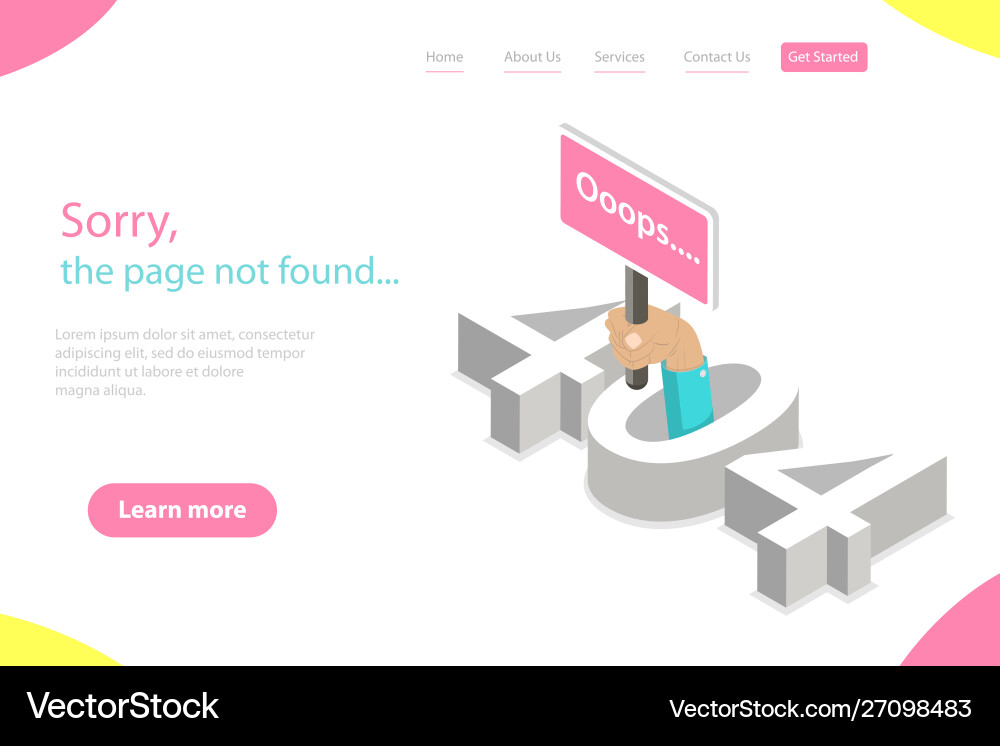 Isometric 404 Error Page Template vector image