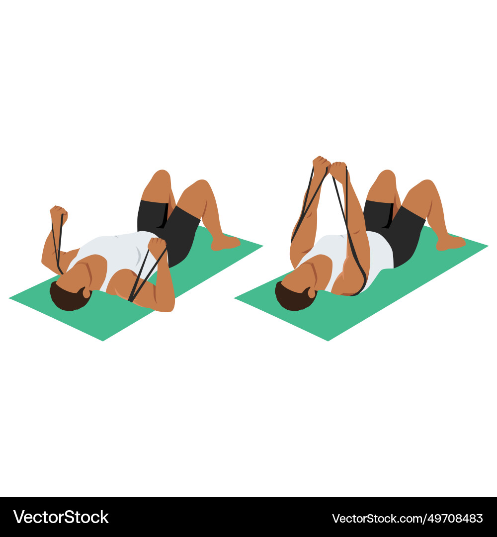 Man doing banded lying chest press from floor Vector Image