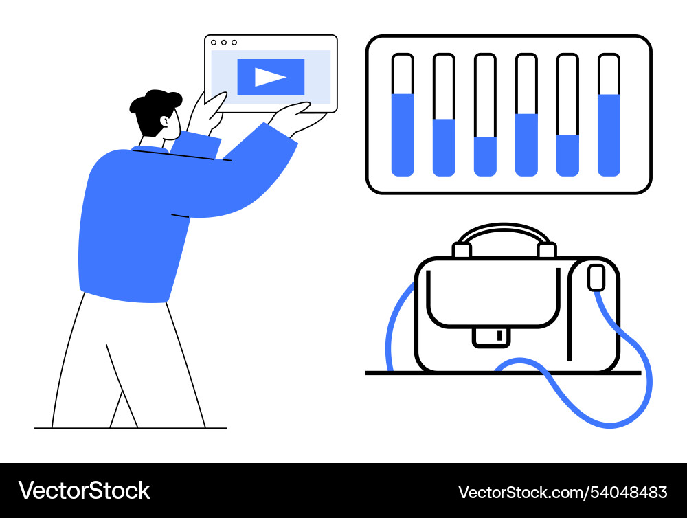 Man holding video player interface with business Man holding video player interface with business vector image
