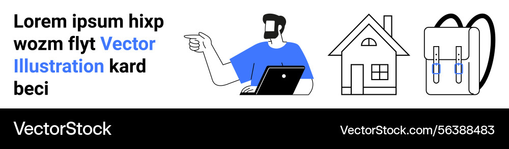 Man with laptop gestures while explaining beside Man with laptop gestures while explaining beside vector image