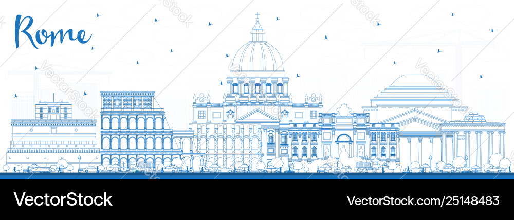 Outline rome italy city skyline with blue Outline rome italy city skyline with blue vector image