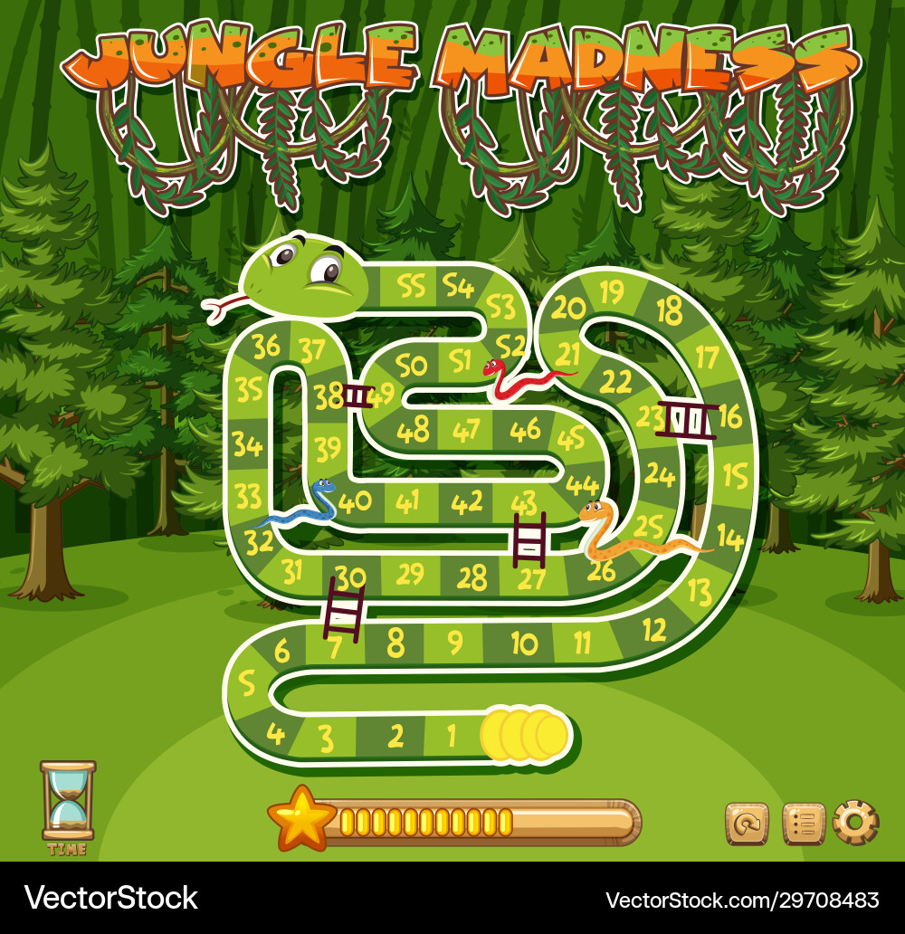 Puzzle game template with green snake and many Puzzle game template with green snake and many vector image
