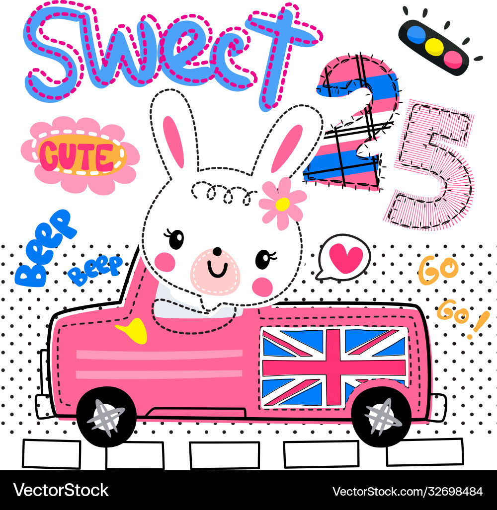 Pink Pickup Truck Rabbit Girl Vector Image