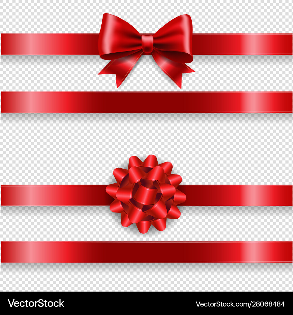 Silk red bow set and transparent background Silk red bow set and transparent background vector image
