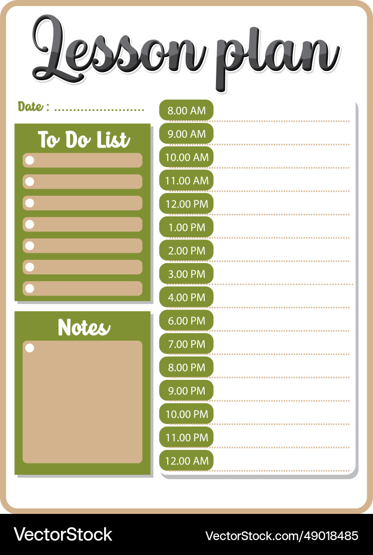 Lesson plan schedule with hourly to-do list vector image